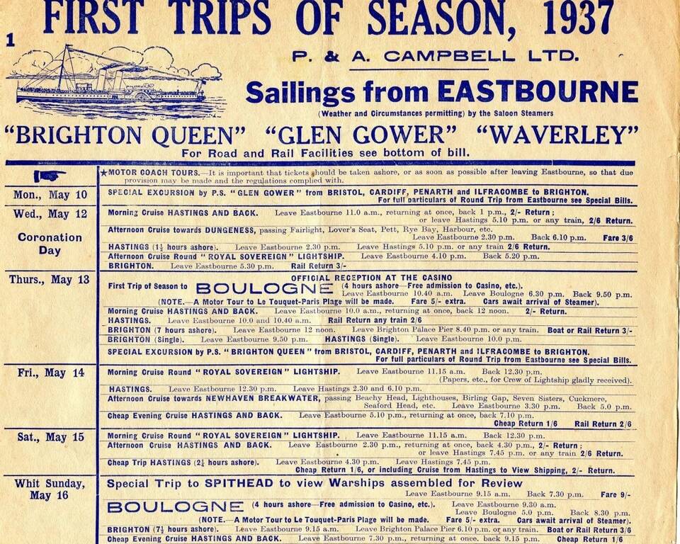 First Eastbourne steamer notice 1937 John Megoran collection